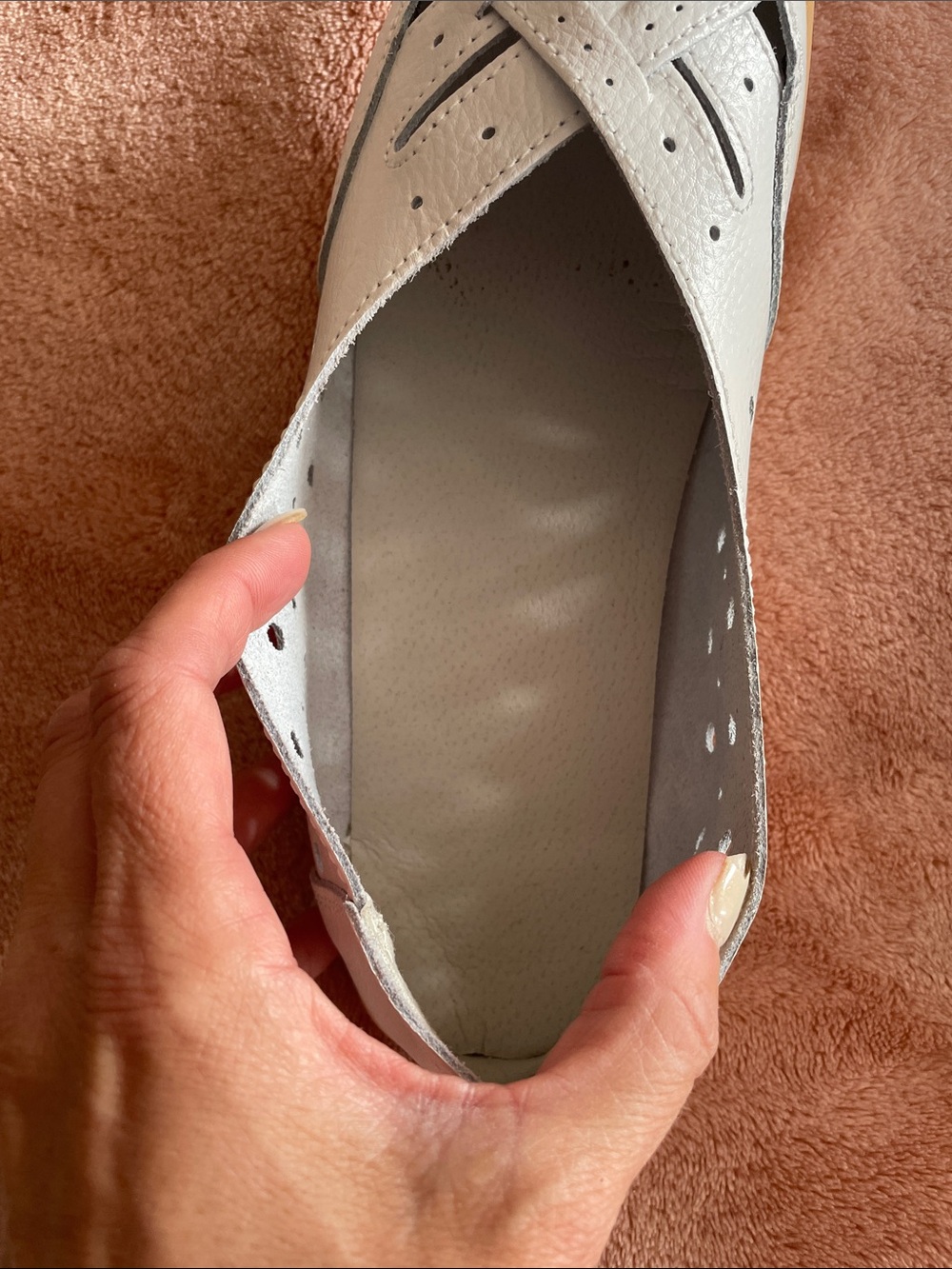 Women's White Perforated Leather Slip-On Flats with Braided Toe - Picture 3 of 4